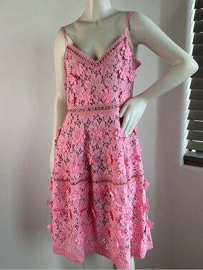 Michael Kors Pink Lace Dress 3D Floral Sleeveless Fit Flare Size 8 Romantic